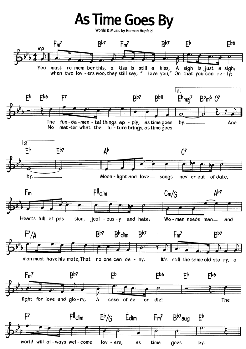 As-time-goes chord melody sheet music